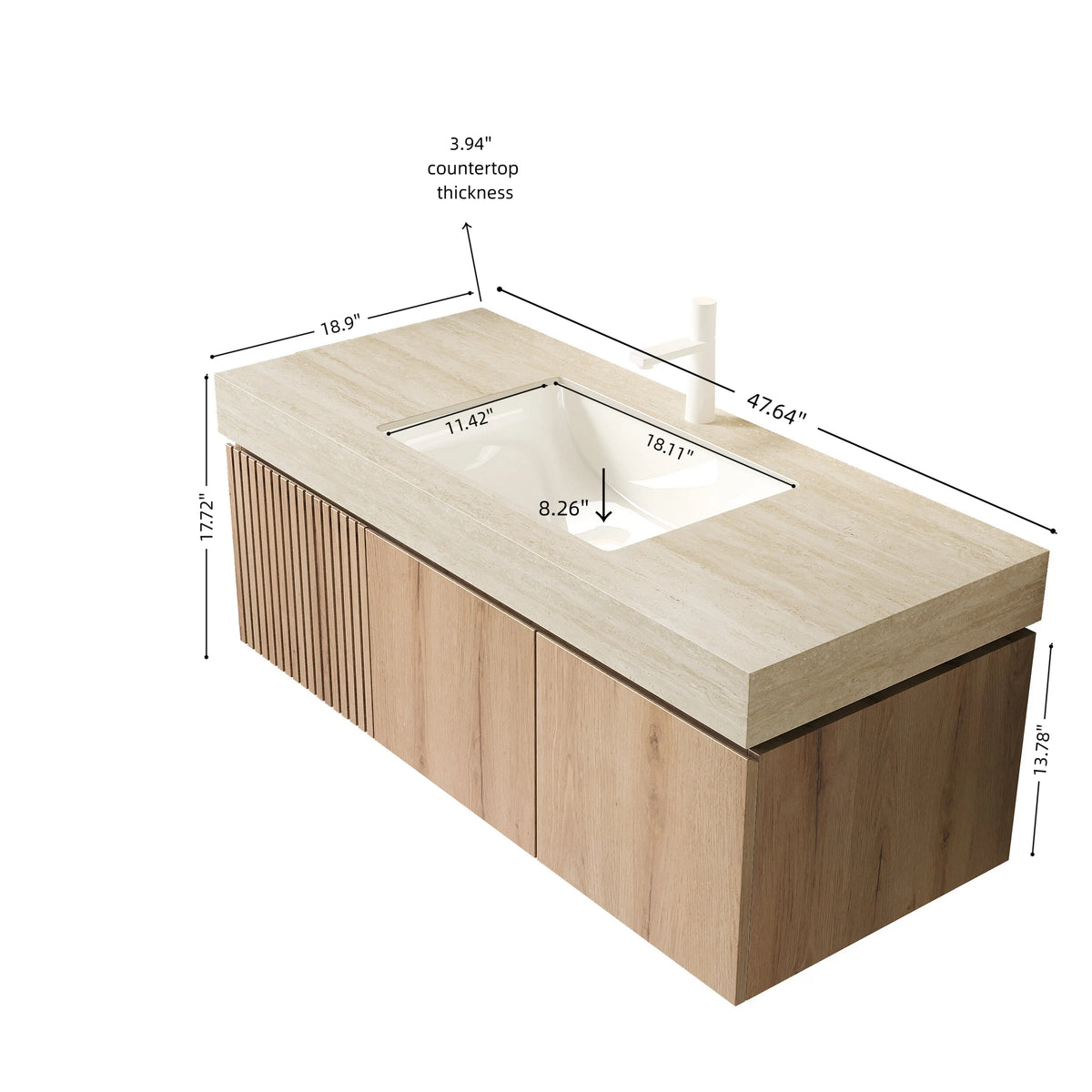 MURI 48" Bathroom Vanity & Sink - Beige, White Oak