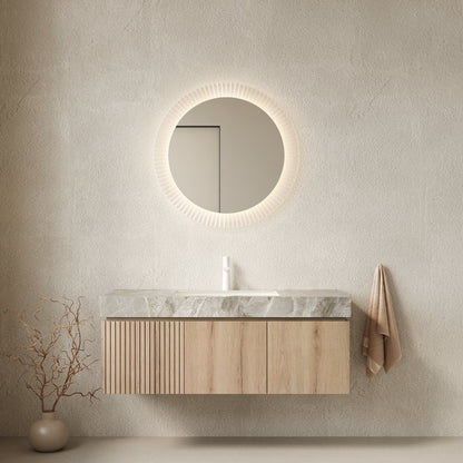 MURI 48" Bathroom Vanity&Sink, Floating Plywood Storage Cabinet with Drawer&Doors, Light Gray Sintered StoneTop&Ceramic Basin with 1 Pre-drilled Faucet Hole, Pre-assembled,  White Oak Woodgrain Color