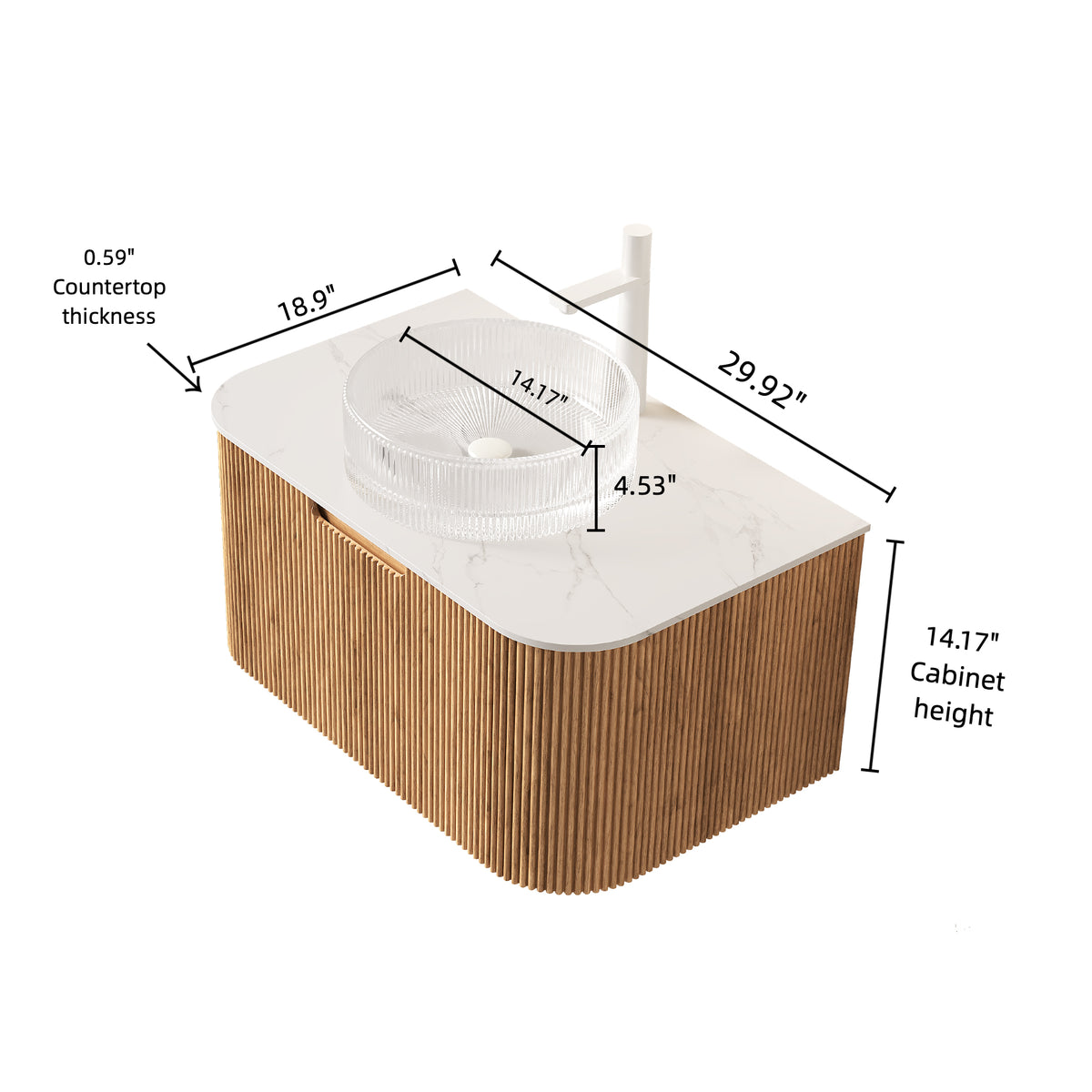 Modern Wall-Mounted Bathroom Vanity with Wood Finish and Glass Basin