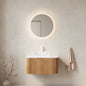 DINA 30" Bathroom Vanity with Sink, Wall-Mounted Floating Curved Edges Striped Storage Cabinet with Drawer, Transparent Round Glass Basin and Countertop, Pre-assembled, Natural Woodgrain Color