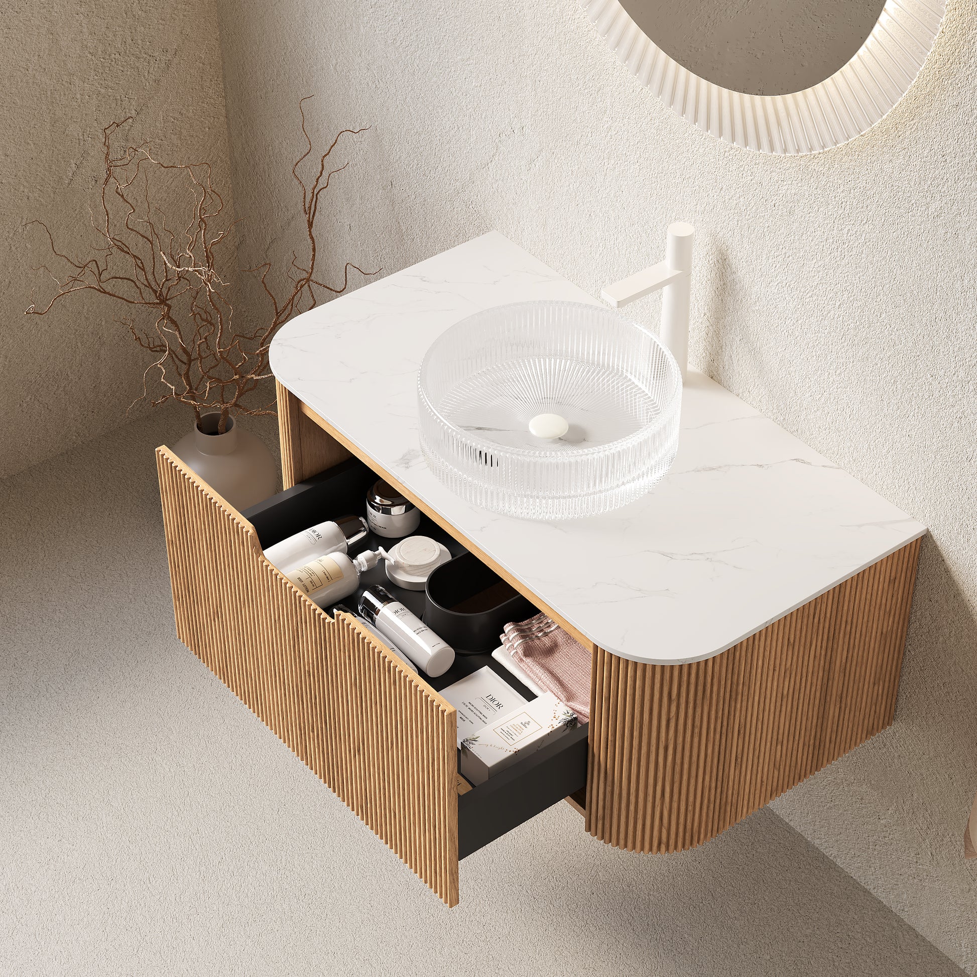 36" Natural Wood Bathroom Vanity with Sink
