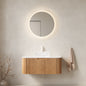 DINA 36" Bathroom Vanity with Sink, Wall-Mounted Floating Curved Edges Striped Storage Cabinet with Drawer, Transparent Round Glass Basin and Countertop, Pre-assembled, Natural Woodgrain Color