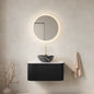 DINA 30" Bathroom Vanity with Sink, Wall-Mounted Floating Curved Edges Striped Bathroom Storage Cabinet with Drawer, Black Bowl Ceramic Basin with Stone Pattern, Pre-assembled, Black Color