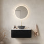DINA 36" Bathroom Vanity with Sink, Wall-Mounted Floating Curved Edges Striped Bathroom Storage Cabinet with Drawer, Black Bowl Ceramic Basin with Stone Pattern, Pre-assembled, Black Color