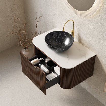 Black Ceramic Bathroom Vanity - Wall Mounted Storage Cabinet
