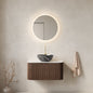 DINA 30" Bathroom Vanity with Sink, Wall-Mounted Curved Edges Striped Bathroom Storage Cabinet with Drawer, Black Bowl Ceramic Basin with Stone Pattern, Pre-assembled, Dark Walnut Woodgrain Color