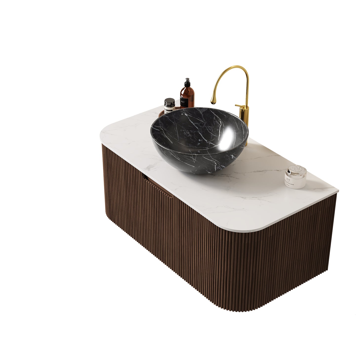 DINA 36" Bathroom Vanity - Black Bowl Ceramic, Dark Walnut