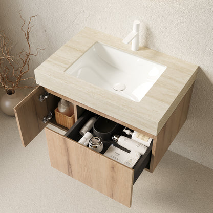 MURI 30" Bathroom Vanity & Sink - Beige, White Oak Storage Cabinet