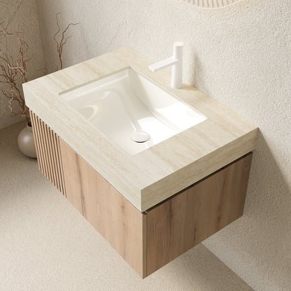 MURI 30" Bathroom Vanity & Sink - Beige, White Oak Storage Cabinet