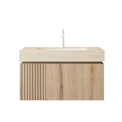 MURI 30" Bathroom Vanity & Sink - Beige, White Oak Storage Cabinet