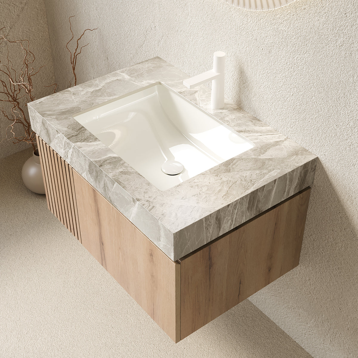 MURI 30" Bathroom Vanity & Sink - Light Gray Sintered Stone