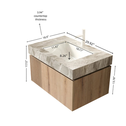 MURI 30" Bathroom Vanity & Sink - Light Gray Sintered Stone