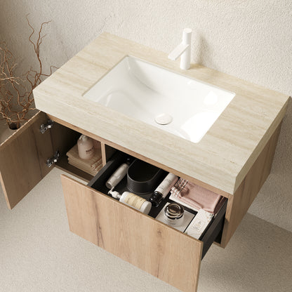 White Oak Bathroom Vanity with Sintered Stone Top Upgrade