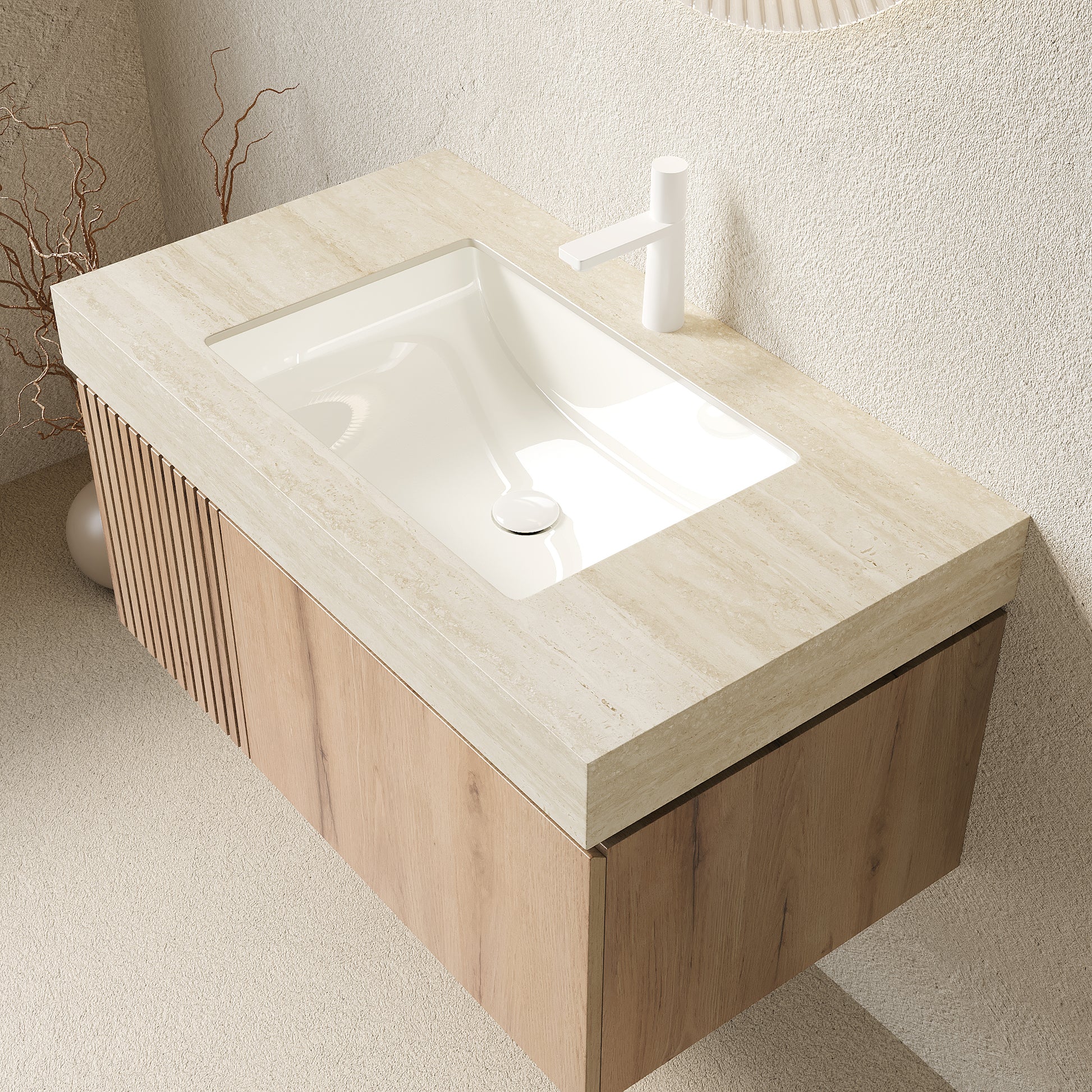White Oak Bathroom Vanity with Sintered Stone Top Upgrade