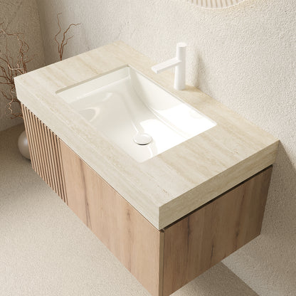 White Oak Bathroom Vanity with Sintered Stone Top Upgrade