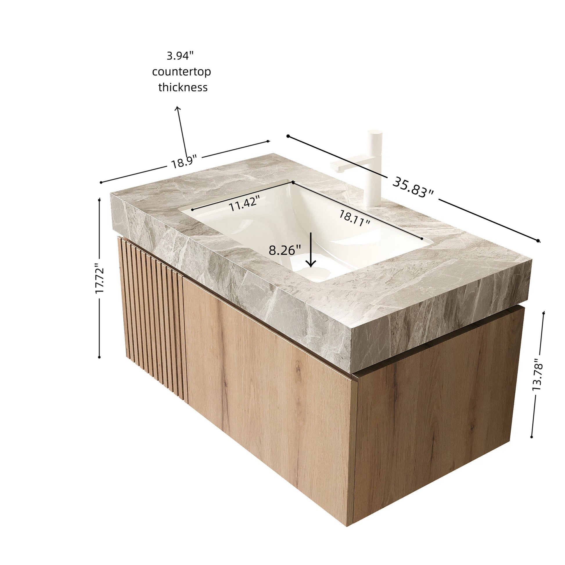 MURI 36" Bathroom Vanity - Light Gray Sintered Stone