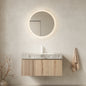 MURI 36" Bathroom Vanity with Sink, Floating Wall-Mounted Plywood Bathroom Storage Cabinet with Drawer & Door, Light Gray Sintered Stone Countertop with Basin, Pre-assembled, White Oak Woodgrain Color