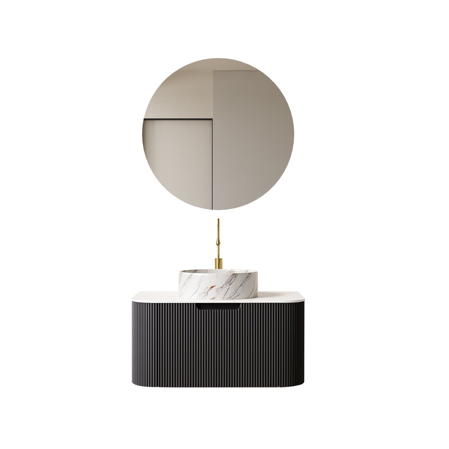 Black Wall Mounted Bathroom Vanity with Sink