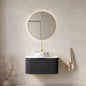 DINA 30" Bathroom Vanity with Sink, Wall-Mounted Floating Curved Edges Striped Bathroom Storage Cabinet with Drawer, White Round Ceramic Basin with Stone Pattern, Pre-assembled, Black Color