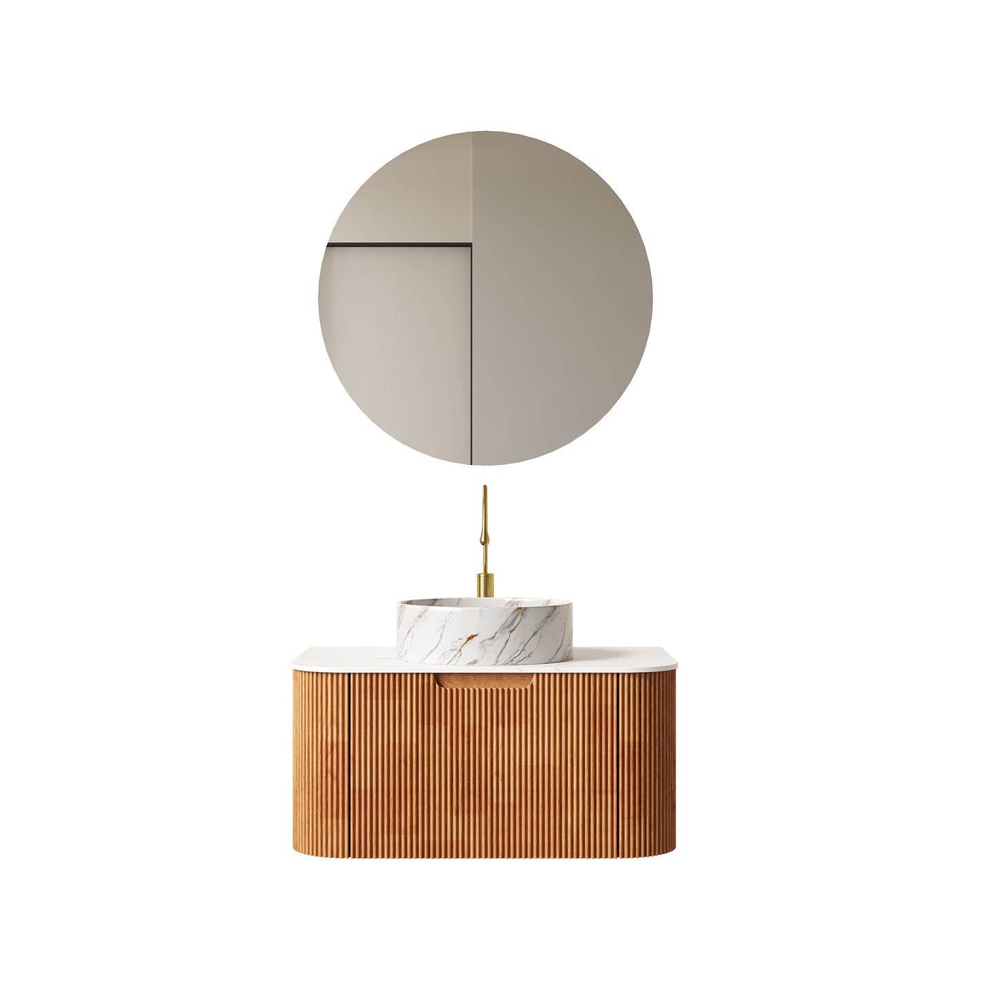 Carrara White Bathroom Vanity - Wall Mounted Storage