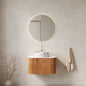 DINA 24" Bathroom Vanity&Sink, Floating Curved Edges Striped Storage Cabinet with Drawer, Matte Stone White Round Ceramic Basin&Carrara White Artificial Marble Top, Pre-assembled, Natural Woodgrain