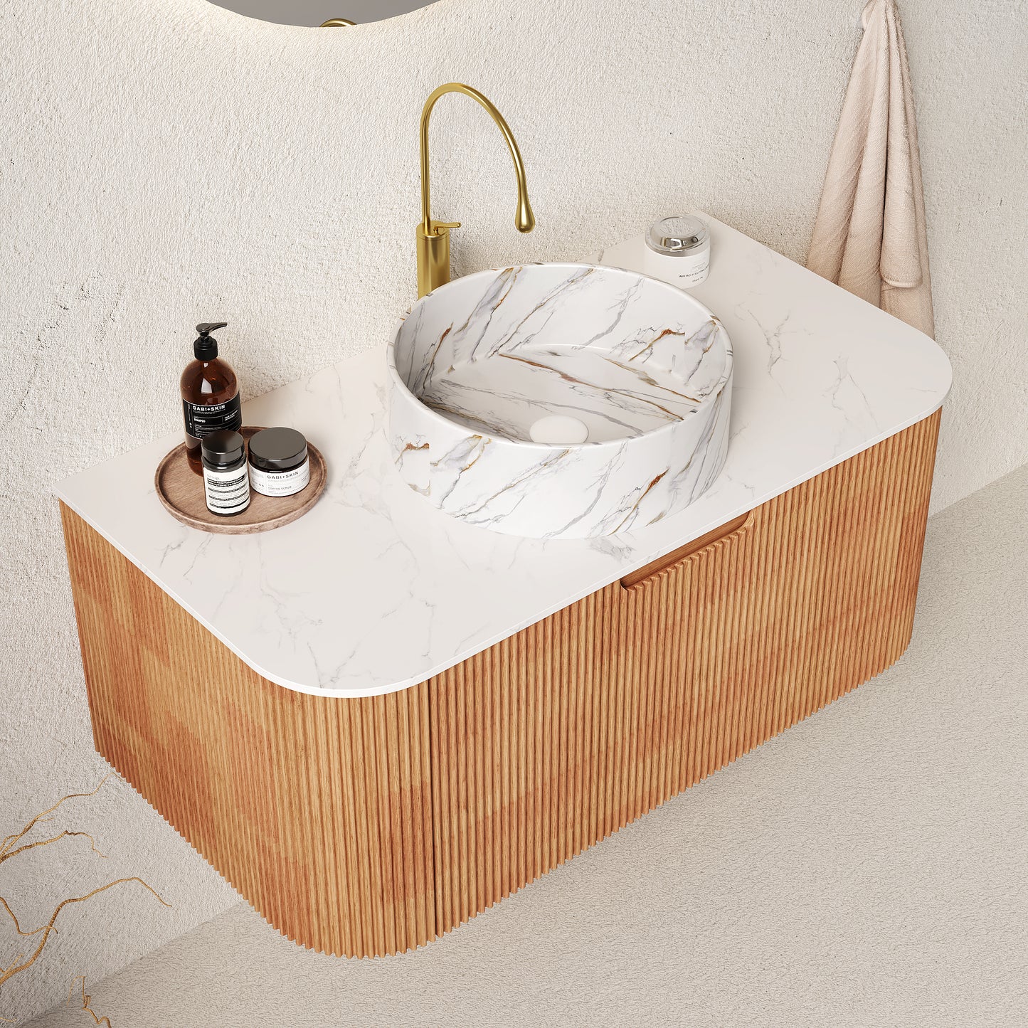 36" Natural Wood White Bathroom Vanity with Ceramic Sink