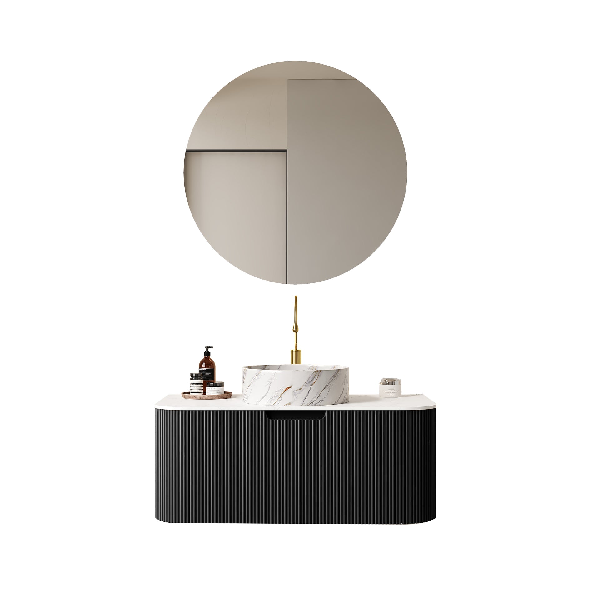 Wall-Mounted Bathroom Vanity with Ceramic Basin and Plywood Storage