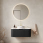DINA 36" Bathroom Vanity with Sink, Wall-Mounted Floating Curved Edges Striped Bathroom Storage Cabinet with Drawer, White Round Ceramic Basin with Stone Pattern, Pre-assembled, Black Color