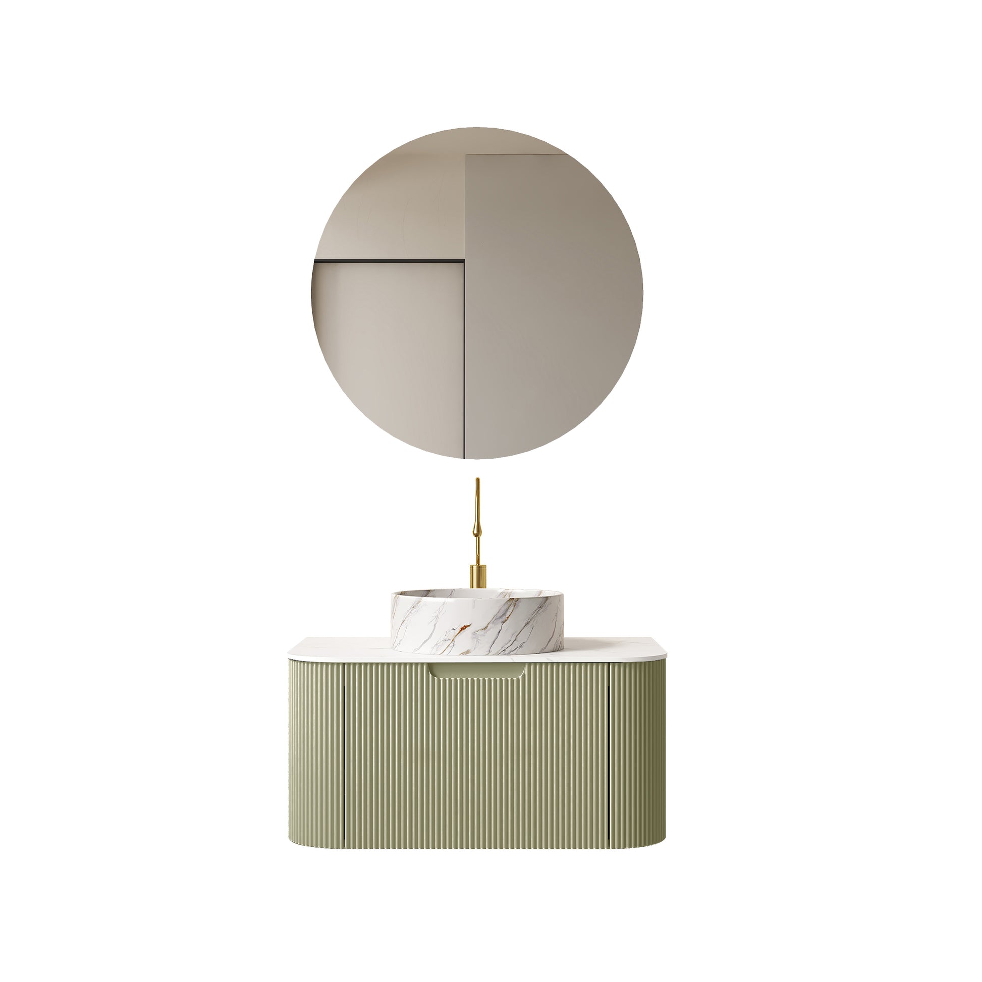 Light Green Bathroom Vanity with Sink - Wall Mounted Storage