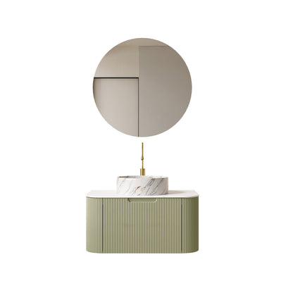Light Green Bathroom Vanity with Sink - Wall Mounted Storage