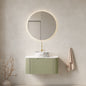 DINA 30" Bathroom Vanity with Sink, Wall-Mounted Floating Curved Edges Striped Bathroom Storage Cabinet with Drawer, White Round Ceramic Basin with Stone Pattern, Pre-assembled, Light Green Color