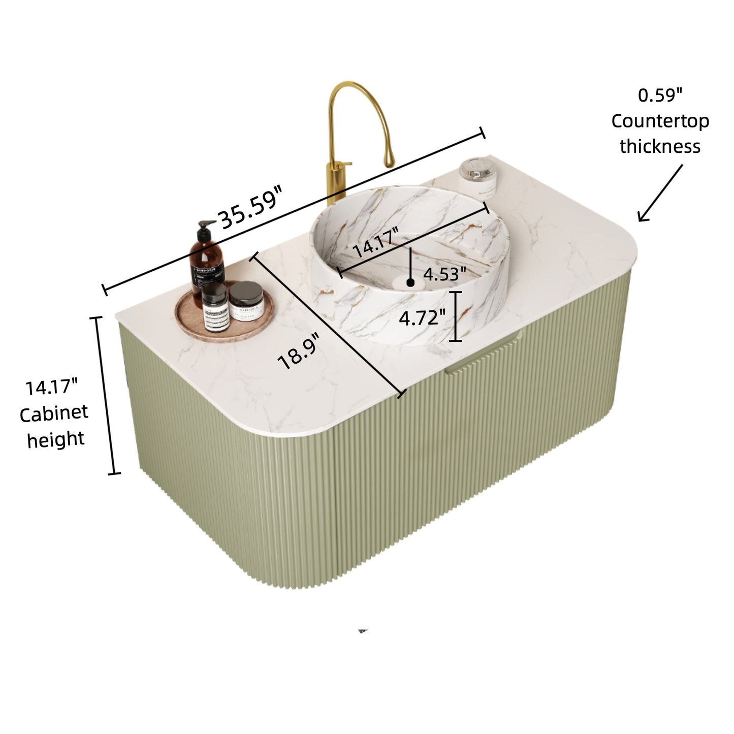 Dina 36" Bathroom Vanity - Light Green, White Ceramic Sink