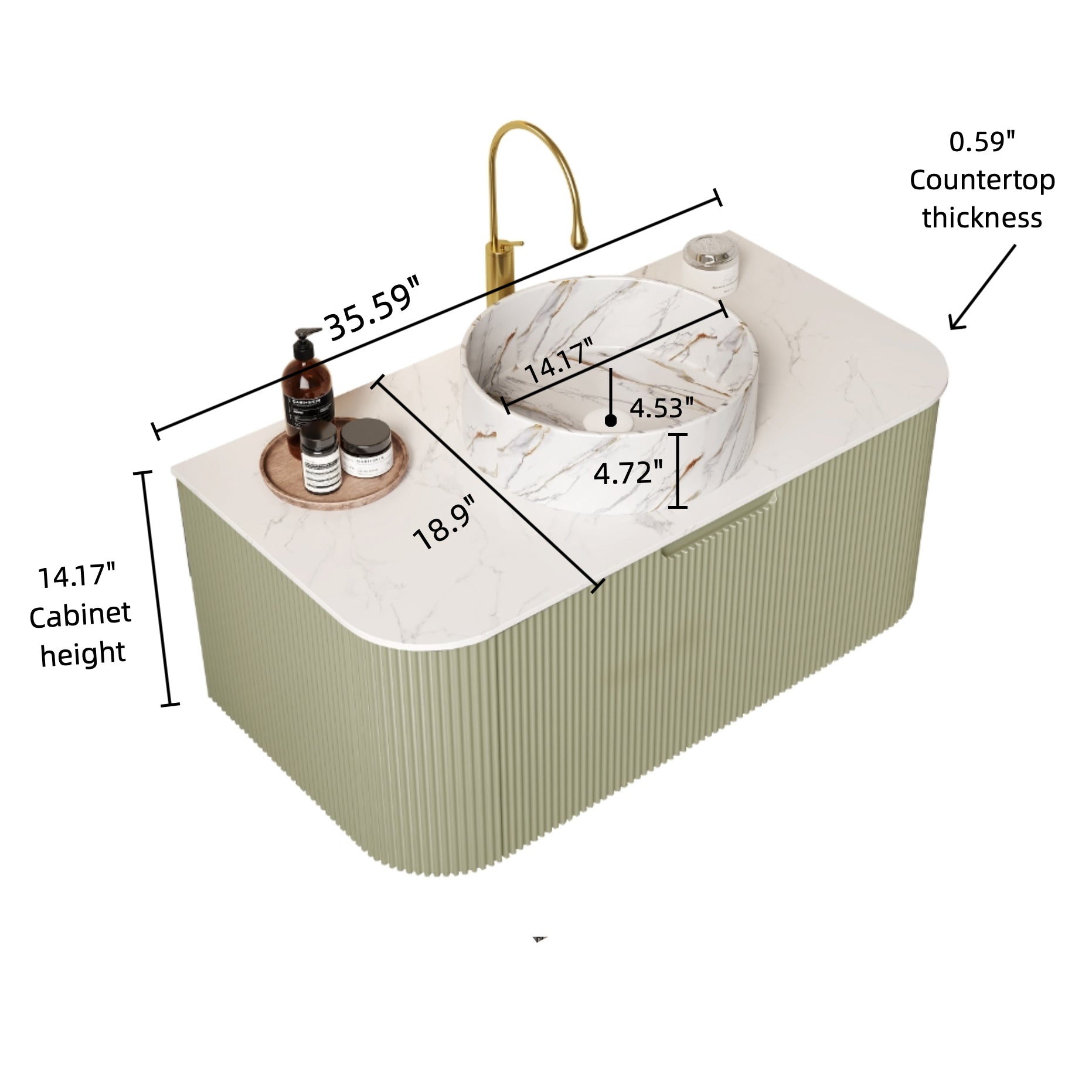 Dina 36" Bathroom Vanity - Light Green, White Ceramic Sink