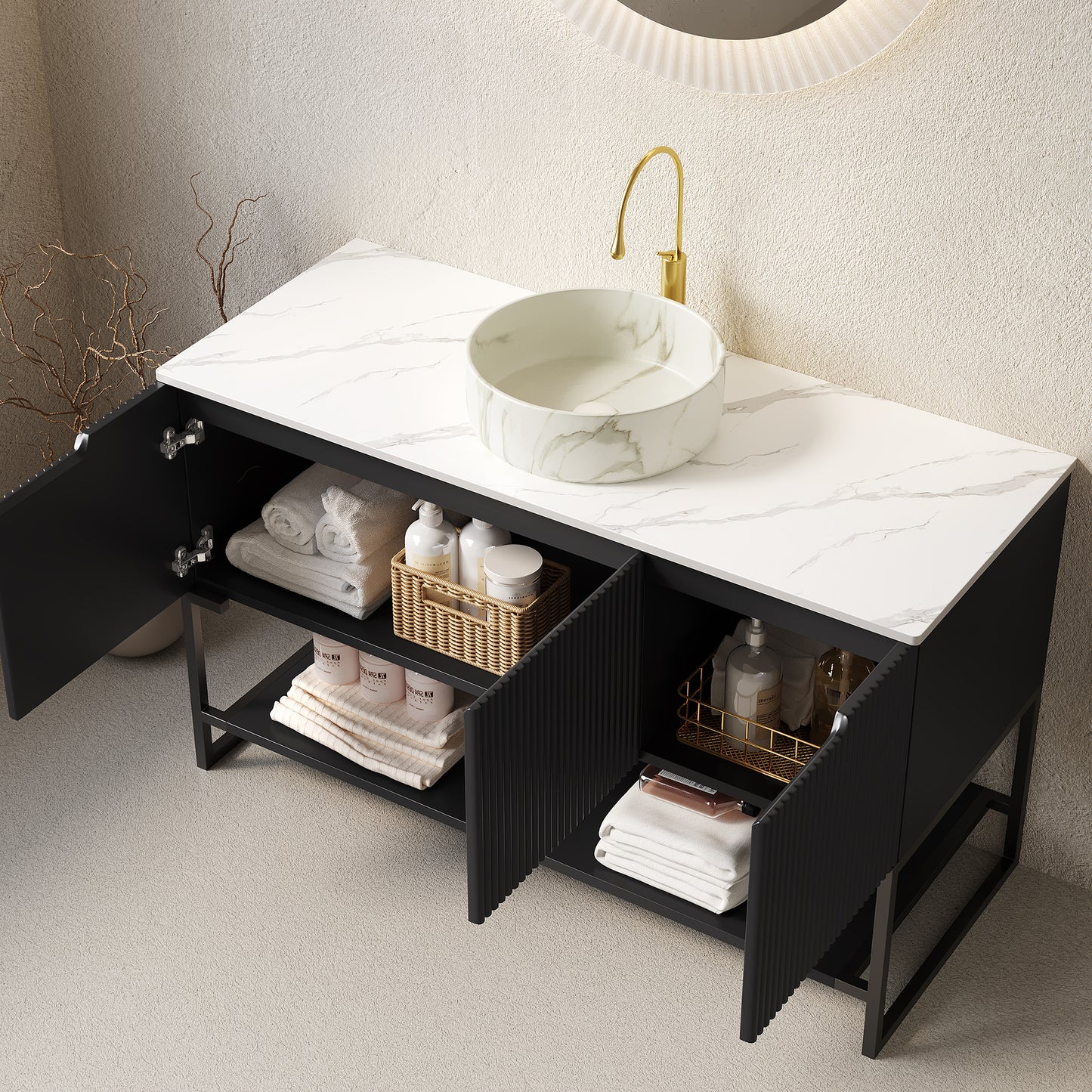 TULIO 48" Bathroom Vanity & Sink - White Ceramic Basin, Storage Cabinet