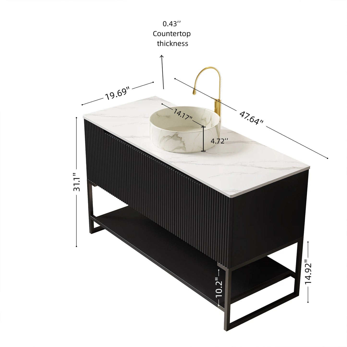 TULIO 48" Bathroom Vanity & Sink - White Ceramic Basin, Storage Cabinet