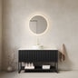 TULIO 48" Bathroom Vanity&Sink, Freestanding Bathroom Storage Cabinet with 3 Doors&Open Shelf, Glossy White Round Ceramic Basin with Stone Pattern&Carrara White Sintered Stone Top, Black (New SKU)