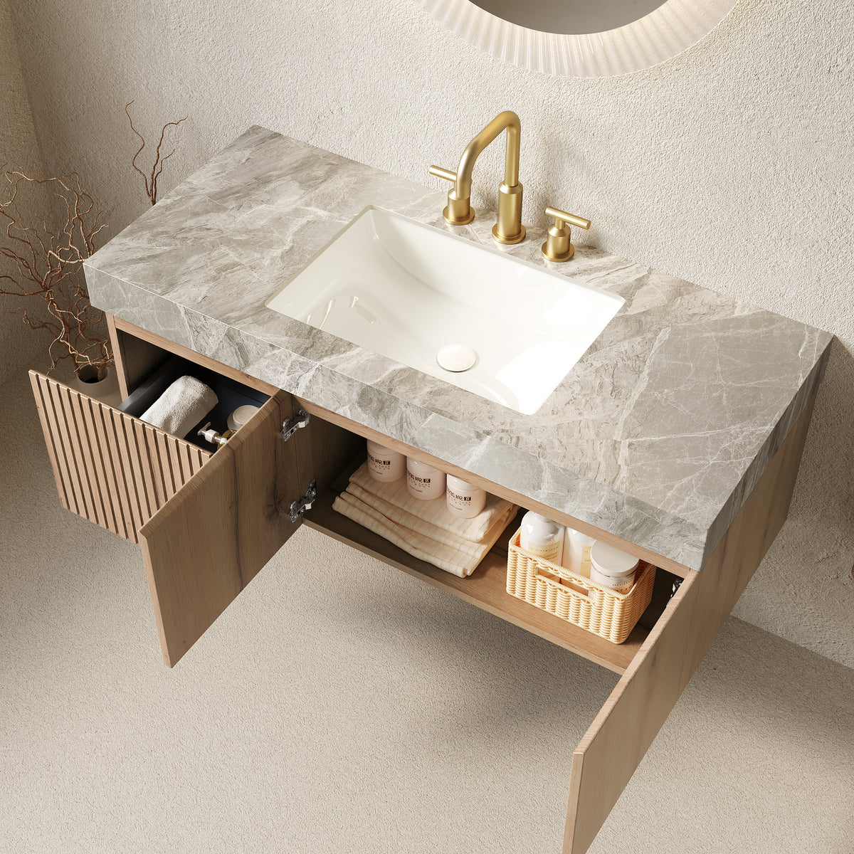 MURI 48" Bathroom Vanity & Sink - Light Gray Sintered Stone