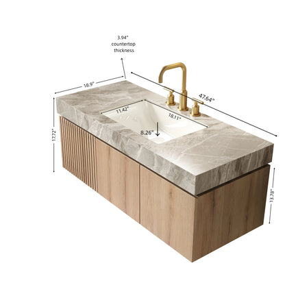 MURI 48" Bathroom Vanity & Sink - Light Gray Sintered Stone