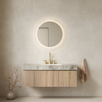 MURI 48" Bathroom Vanity&Sink, Floating Plywood Storage Cabinet with Drawer&Doors, Light Gray Sintered Stone Top&Ceramic Basin with 3 Pre-drilled Faucet Holes, Pre-assembled, White Oak Woodgrain Color
