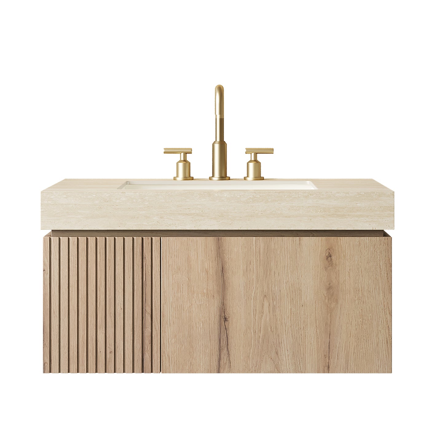 MURI 36" Bathroom Vanity & Sink - Beige, White Oak Storage Cabinet