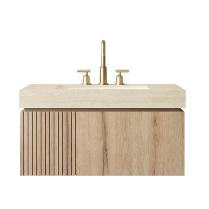 MURI 36" Bathroom Vanity & Sink - Beige, White Oak Storage Cabinet