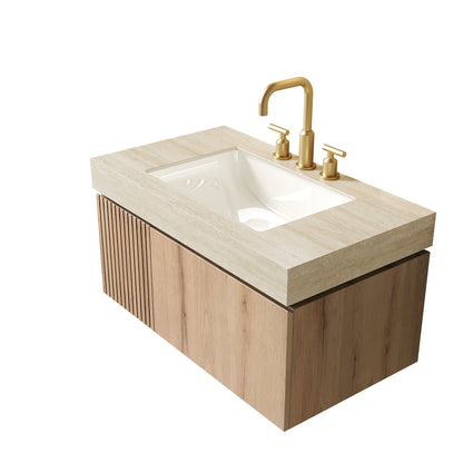 MURI 36" Bathroom Vanity & Sink - Beige, White Oak Storage Cabinet