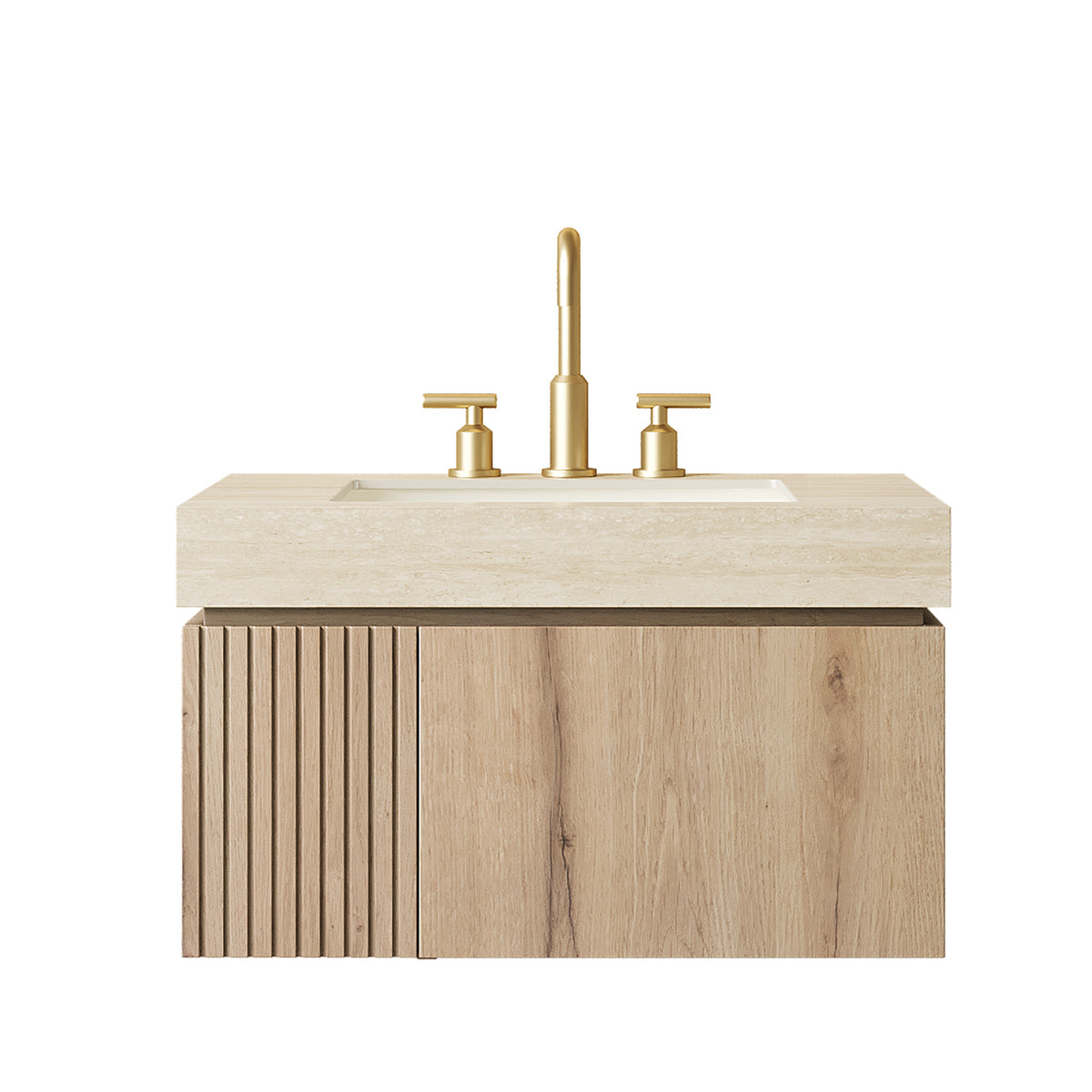 MURI 30" Bathroom Vanity & Sink - Beige, White Oak Storage Cabinet
