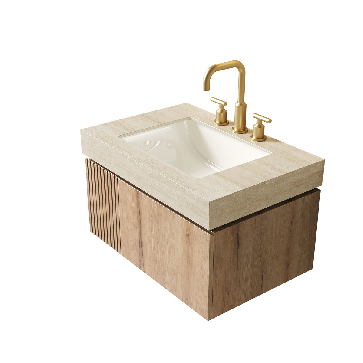 MURI 30" Bathroom Vanity & Sink - Beige, White Oak Storage Cabinet