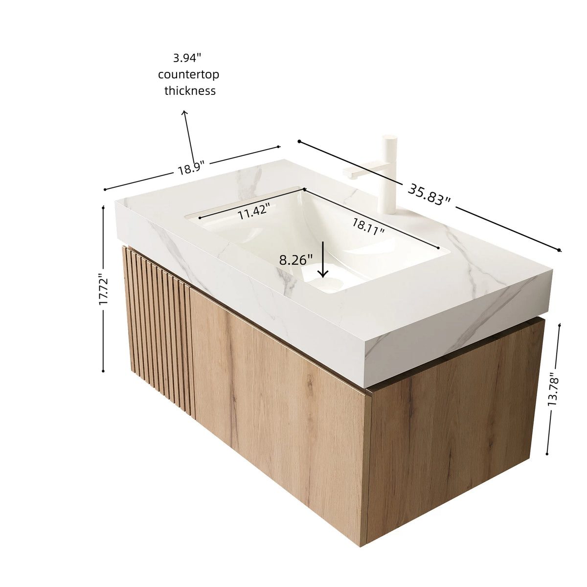 36" Carrara White Bathroom Vanity with Storage