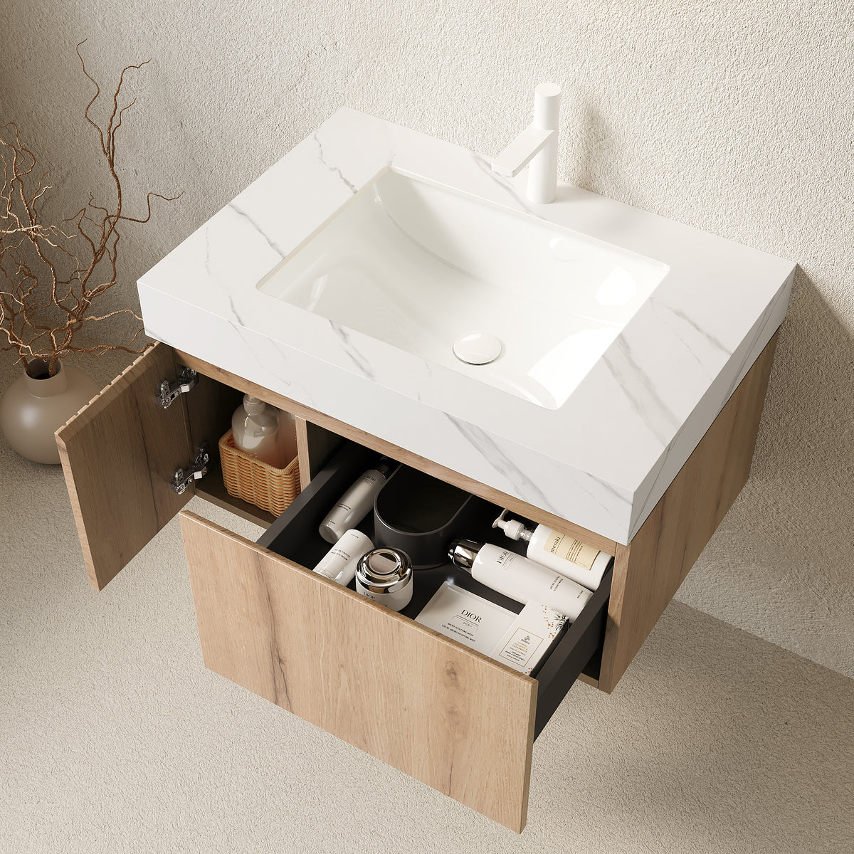 MURI 30" Bathroom Vanity & Sink - Carrara White Sintered Stone