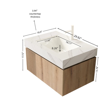 MURI 30" Bathroom Vanity & Sink - Carrara White Sintered Stone