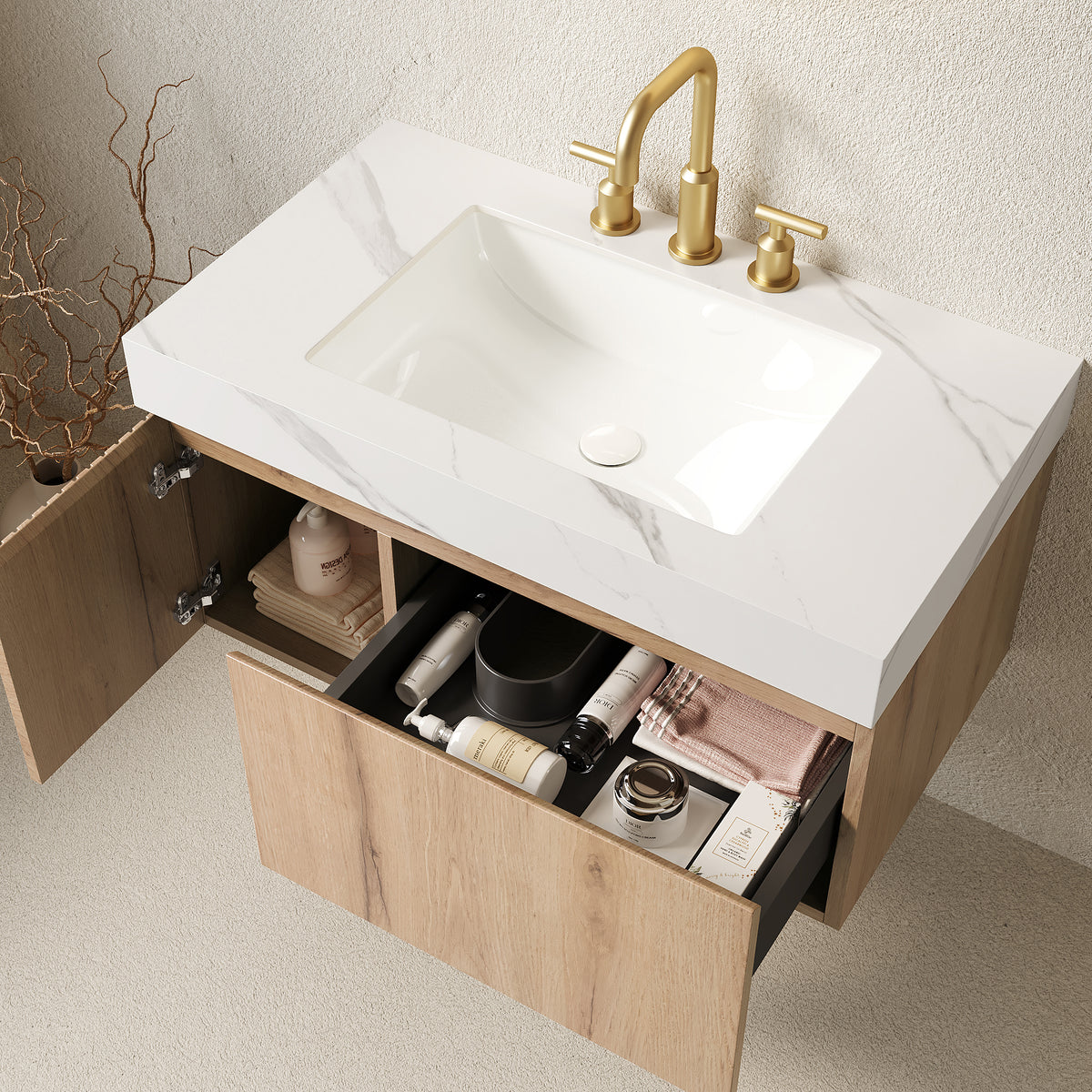 36" Carrara White Bathroom Vanity with Storage