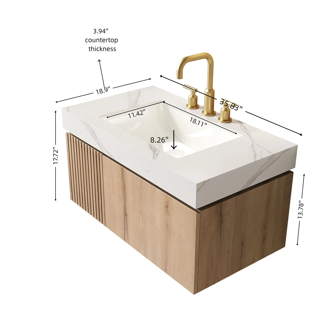 36" Carrara White Bathroom Vanity with Storage