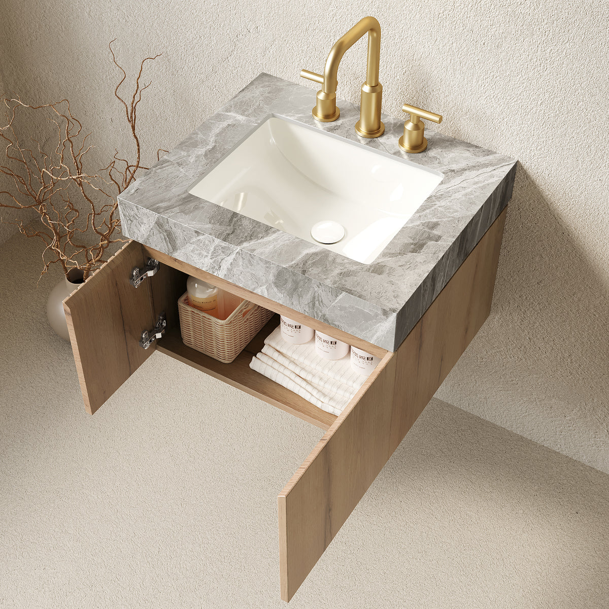 Light Gray Bathroom Vanity with Sink - 24" Storage Cabinet